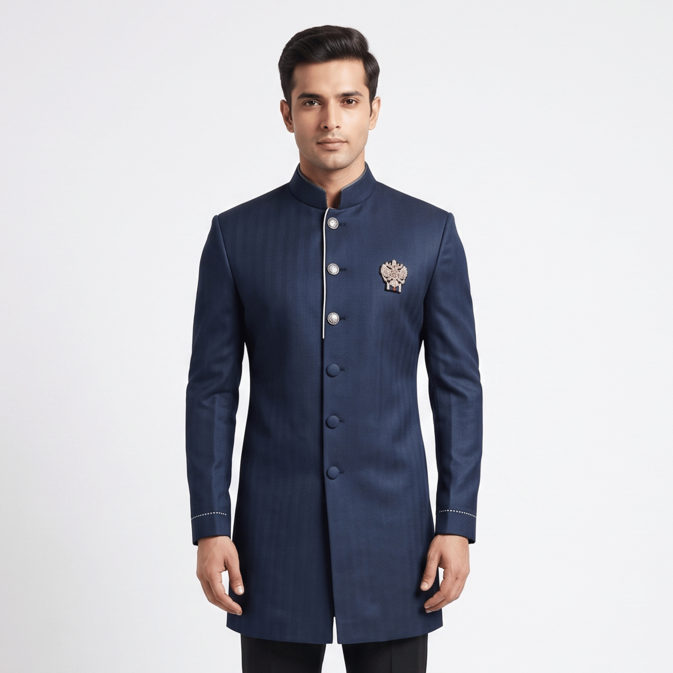 Size 38 - S&N by Shantnu Nikhil Navy Blue Bandhgala