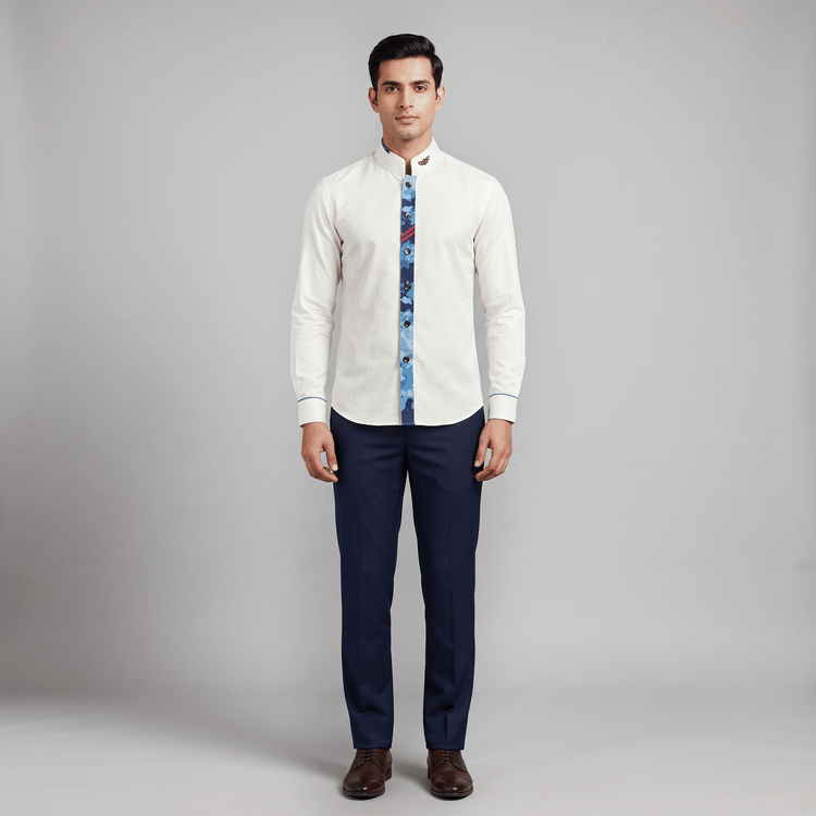 Size 38 - S&N by Shantnu Nikhil Off-White Suiting Fabric Shirt-Hover-Image