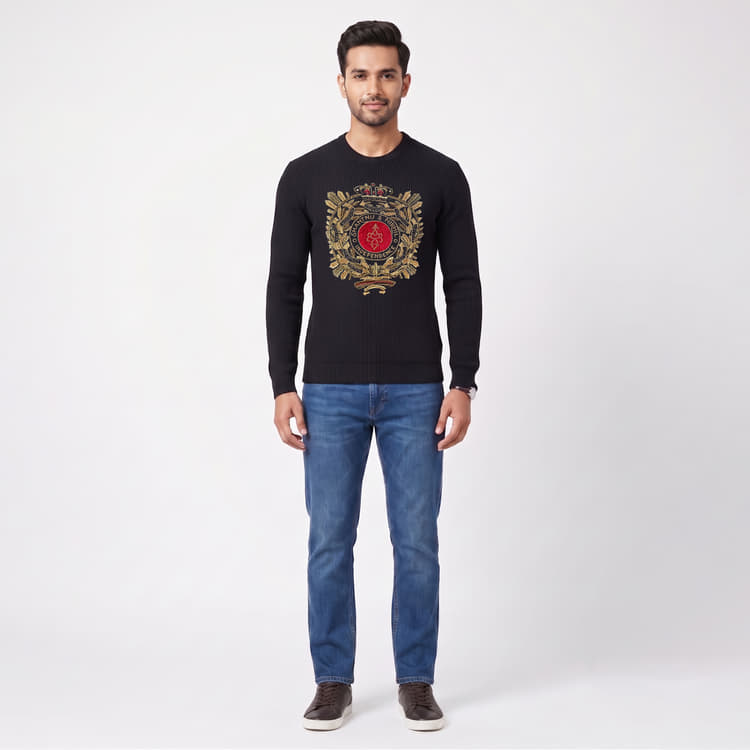 Size 38 - S&N by Shantnu Nikhil Black Woolen Sweater-Hover-Image