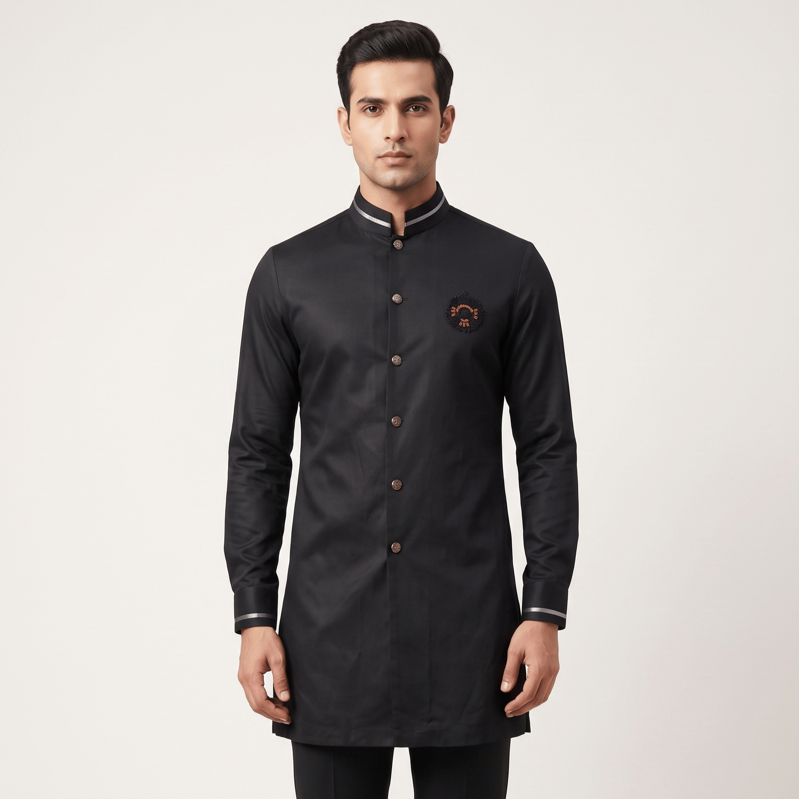 Size 38 - S&N by Shantnu Nikhil Black independence day logo band gala kurta