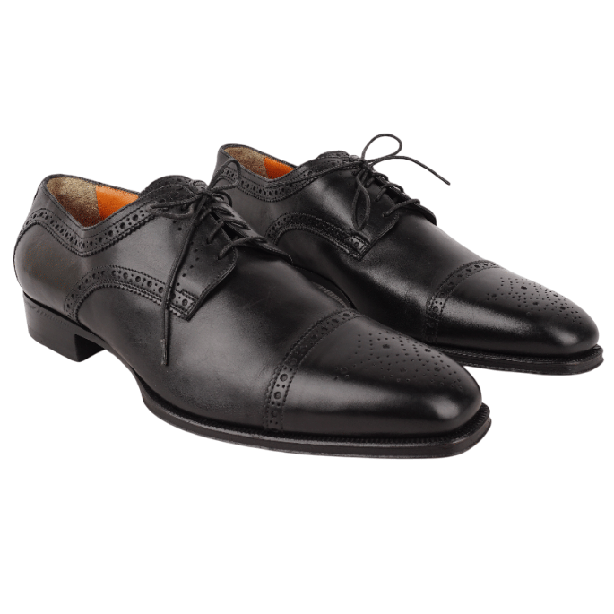 Size 10 - Santoni Mens Straight Tip Medallion Shoes