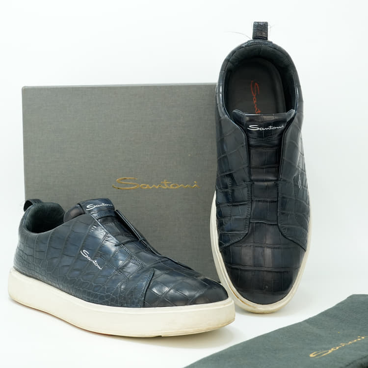 Size UK 12 - Santoni Crocodile Leather Slip-On Sneakers-Hover-Image