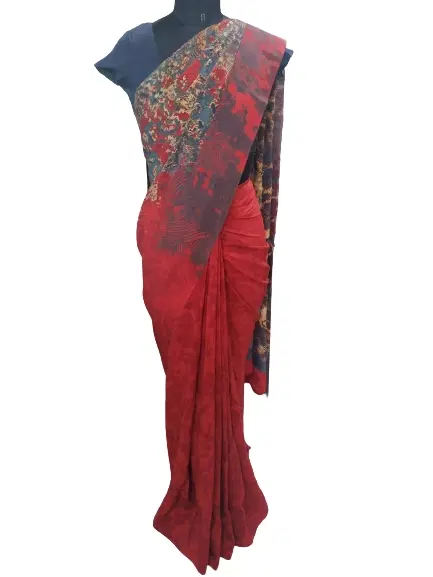 Satya Paul Red Floral Saree with Blouse
