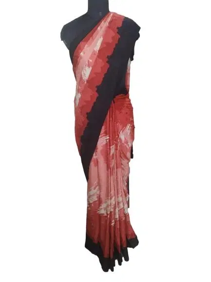 Satya Paul Red Saree Black Border with Blouse
