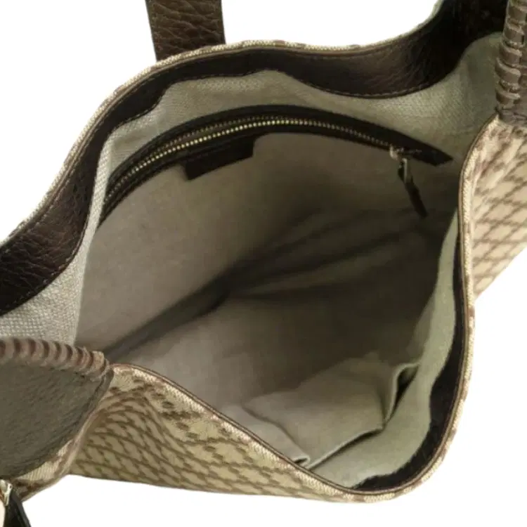 GUCCI Bronze/Beige Leather Diamante Canvas New Jackie Shoulder Bag-Hover-Image