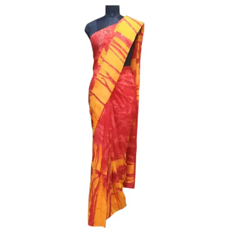 Satyapaul Red/ Yellow Sequin Saree with unstitched blouse-Hover-Image