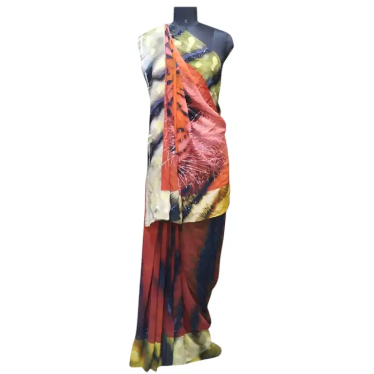 Satyapaul Tiger Print Saree-Hover-Image