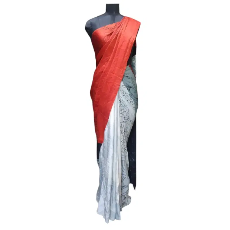 Satyapaul grey/ red/ black Print Saree
