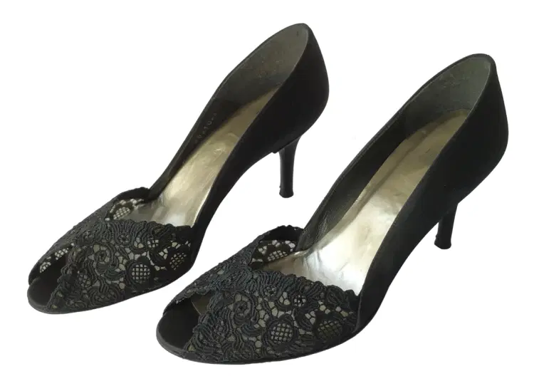 Size 8.5 - Stuart Weitzman Lace Peep Toe Pumps-Hover-Image