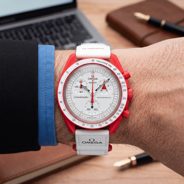 Swatch x Omega Bioceramic Moonswatch Mission to Mars 42 MM White Dial Ceramic Quartz Watch Ref. No SO33R100-Hover-Image