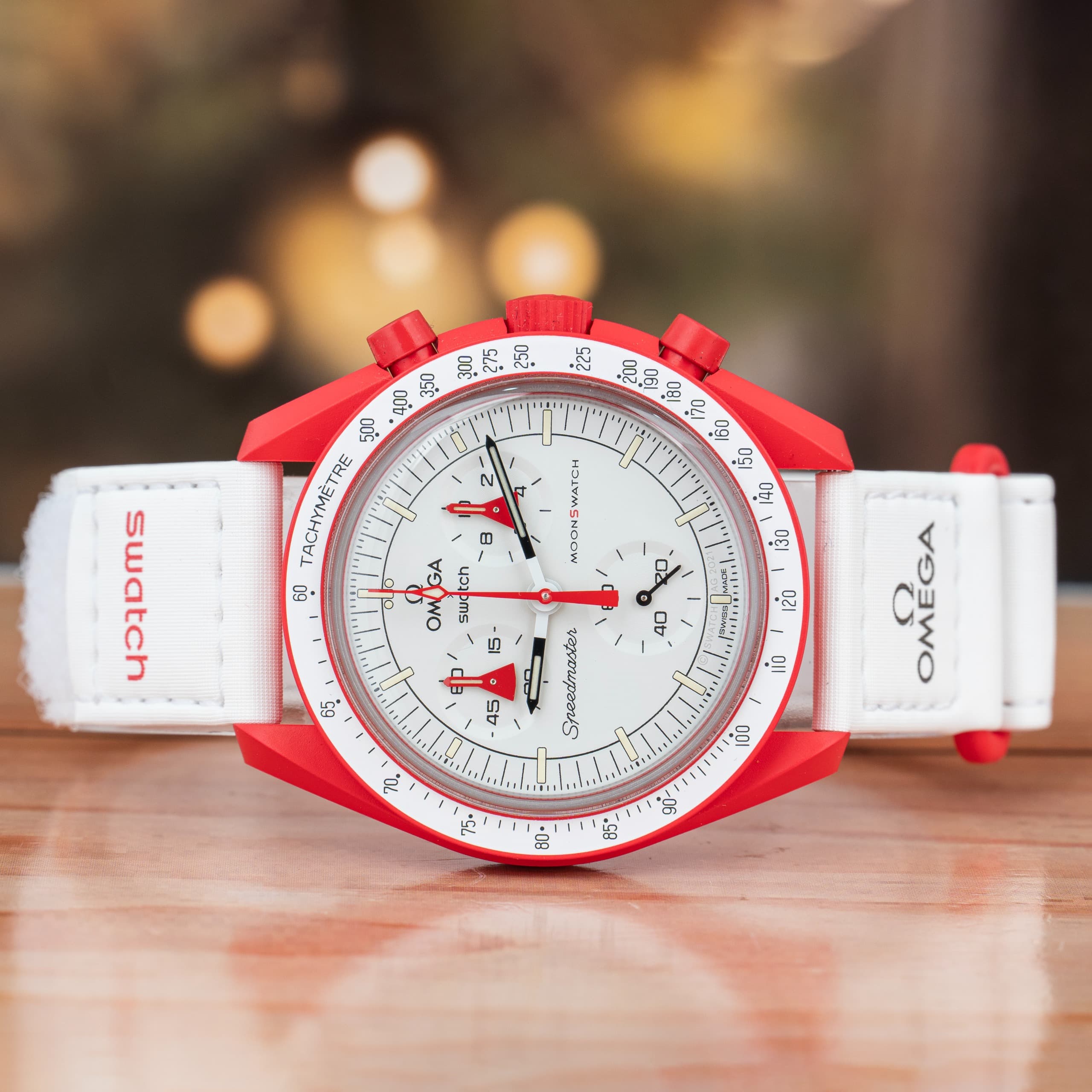 Swatch x Omega Bioceramic Moonswatch Mission to Mars 42 MM White Dial Ceramic Quartz Watch Ref. No SO33R100