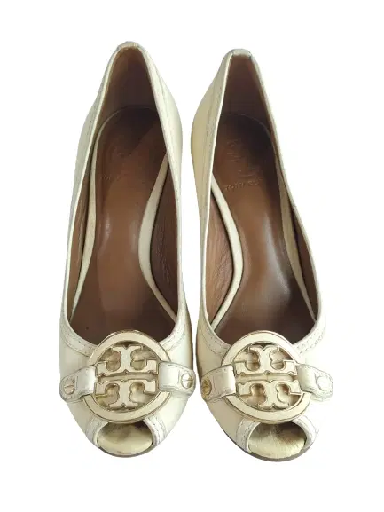 Tory Burch White Amanda Open Toe Wedge Pumps
