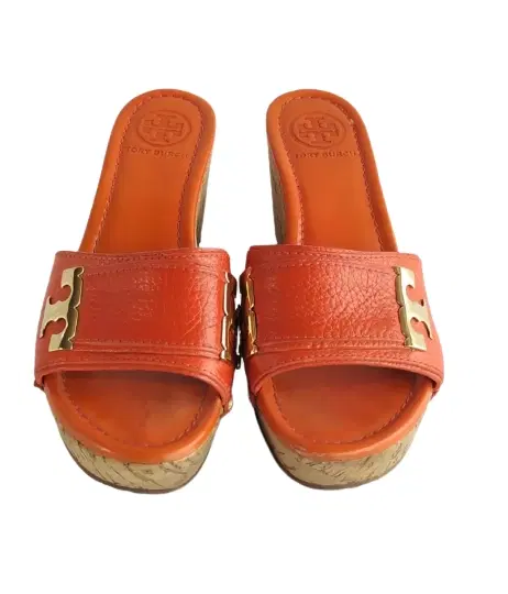 Tory Burch Orange Gold Pamela Leather Cork Sandals-Hover-Image