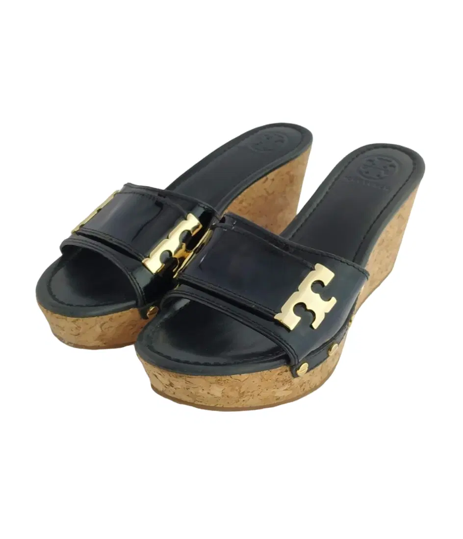 Tory Burch Black Pamela Patent Leather Cork Sandal
