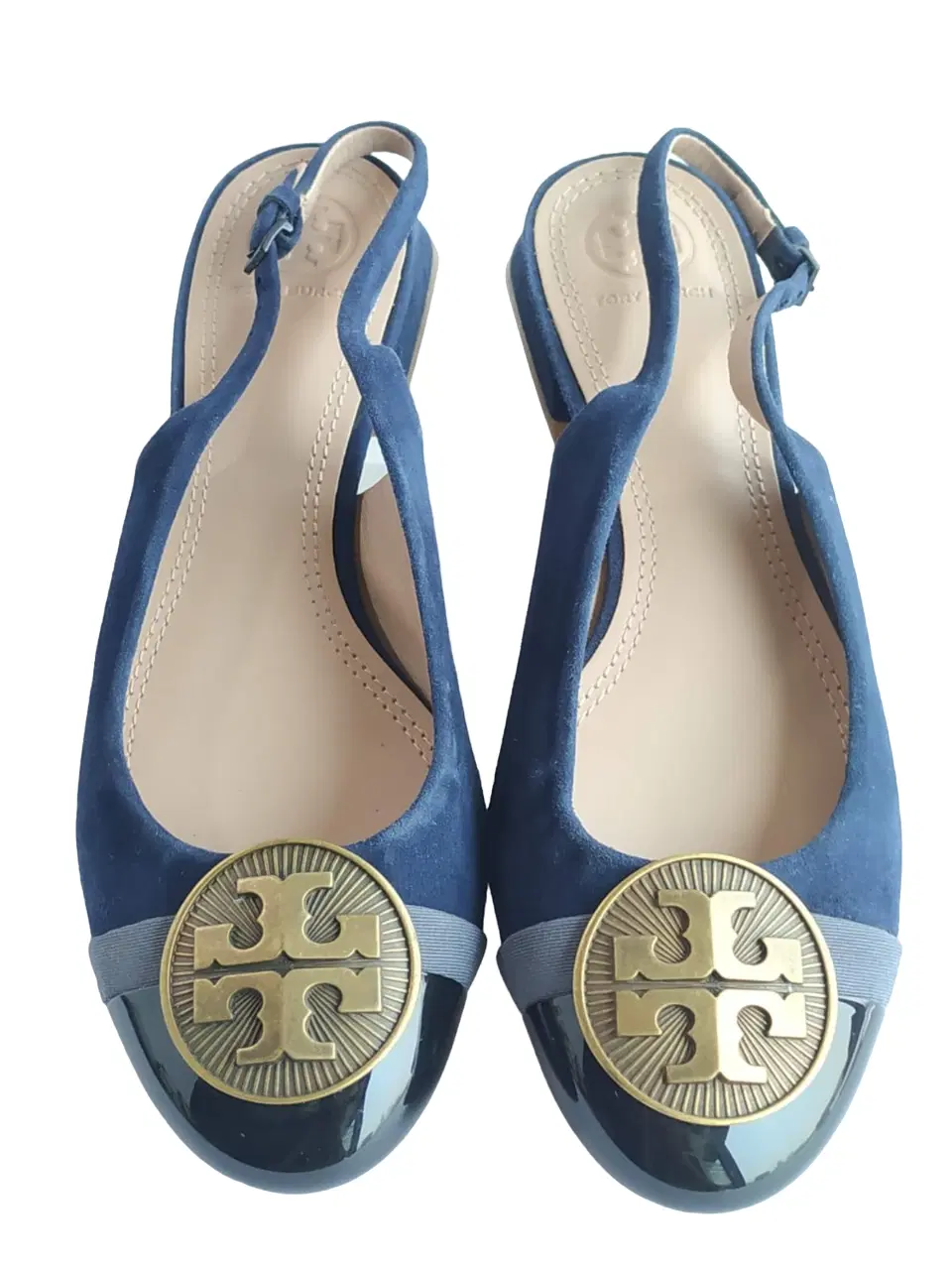 Size 7 - Tory Burch Minnie Blue Suede Cap-Toe Slingback Sandals