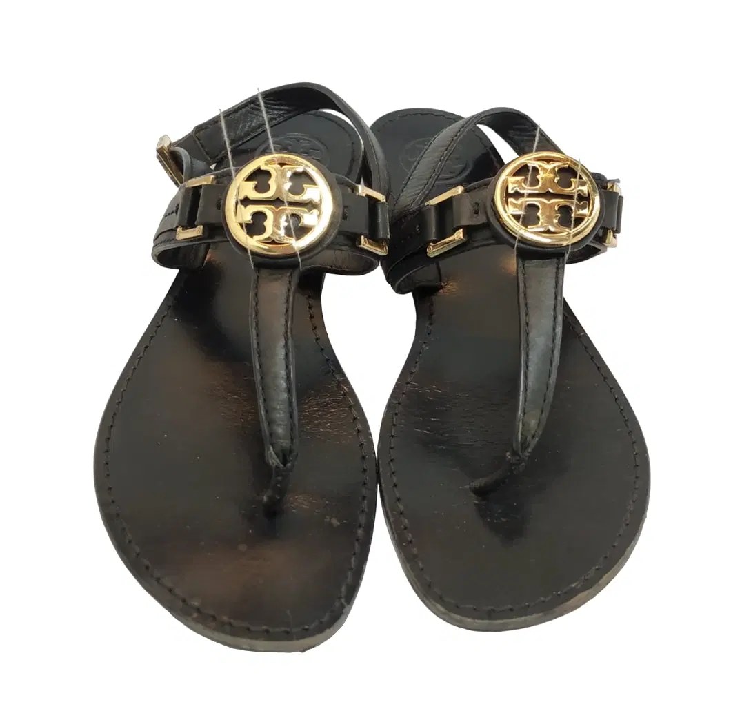 Size 7.5 - Tory Burch Cassia Black Leather Thong Sandals