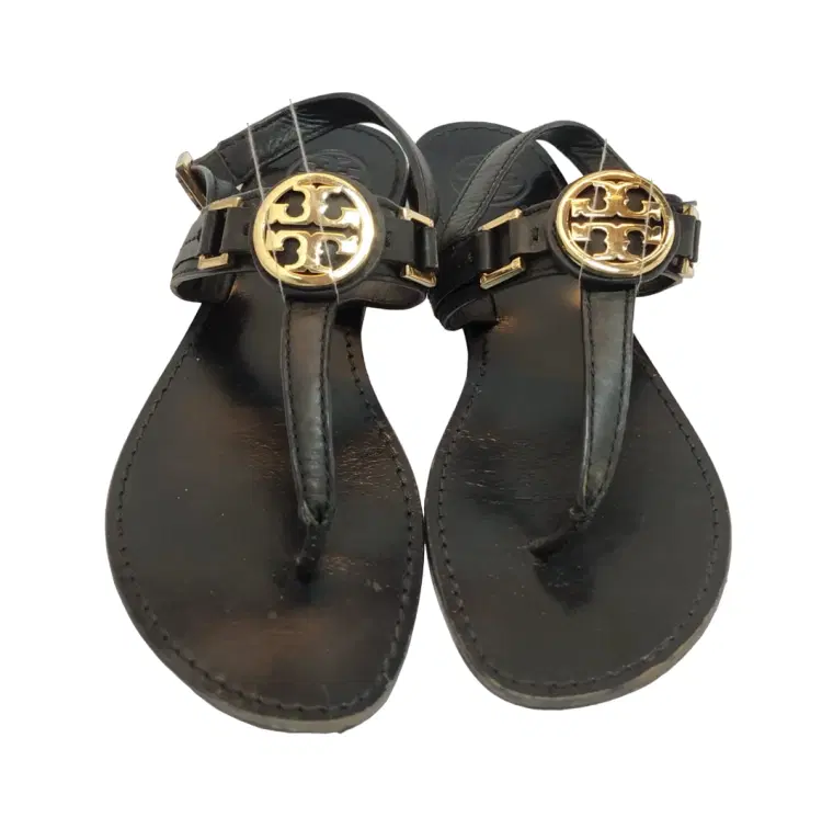 Size 7.5 - Tory Burch Cassia Black Leather Thong Sandals-Hover-Image