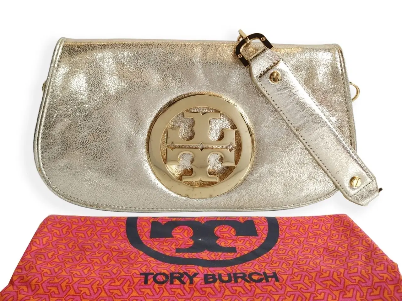 Tory Burch Metallic Gold Logo Clutch
