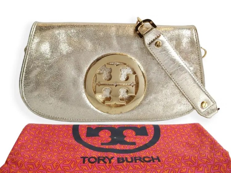 Tory Burch Metallic Gold Logo Clutch-Hover-Image