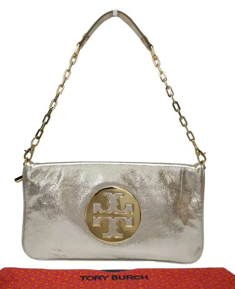 Tory Burch Reva Metallic Leather Chain Clutch-Hover-Image