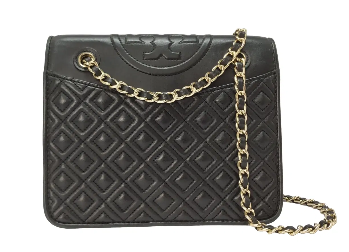Tory Burch Fleming Black Quilted Medium Leather Shoulder Bag