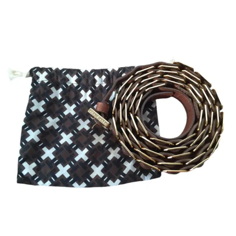 Tory Burch Women's Brown Leather & Gold Metal Double Length Belt