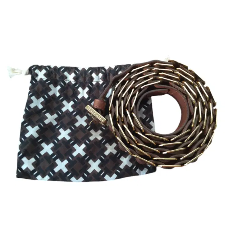 Tory Burch Women's Brown Leather & Gold Metal Double Length Belt-Hover-Image