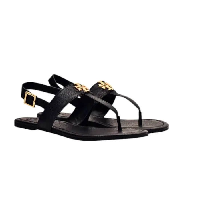 Tory Burch Black New Laura Flat Tumbled Leather Sandals-Hover-Image
