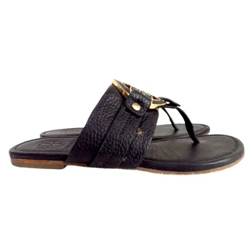 Tory Burch Logo Miller Amanda Black Leather Sandals