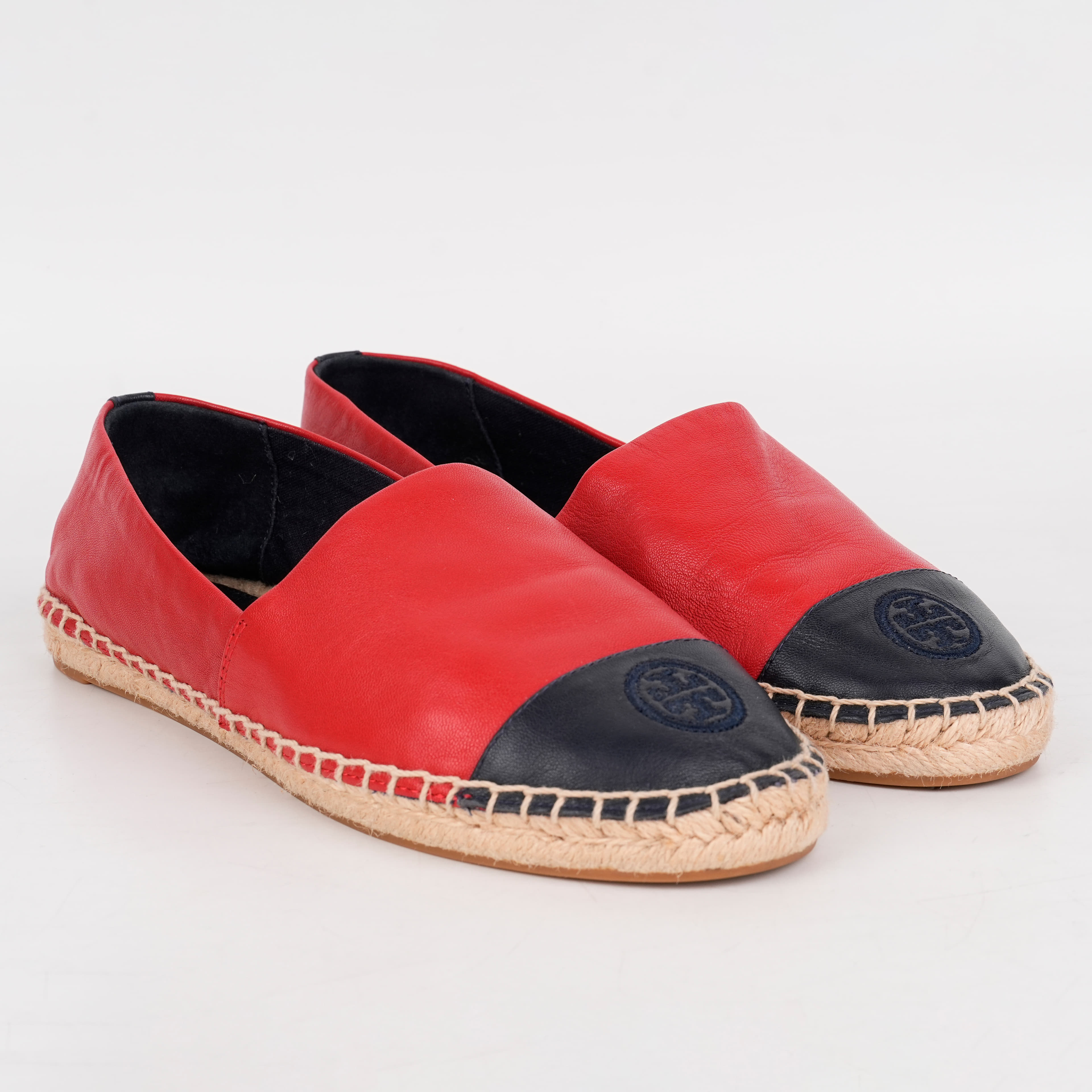 Size 7.5 - Tory Burch Red Nappa Leather Color Block Espadrilles