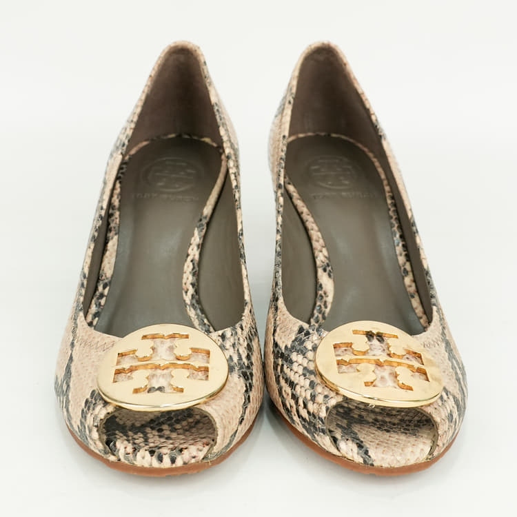 Size 7.5 - Tory Burch Reva Snake-Print Wedges-Hover-Image