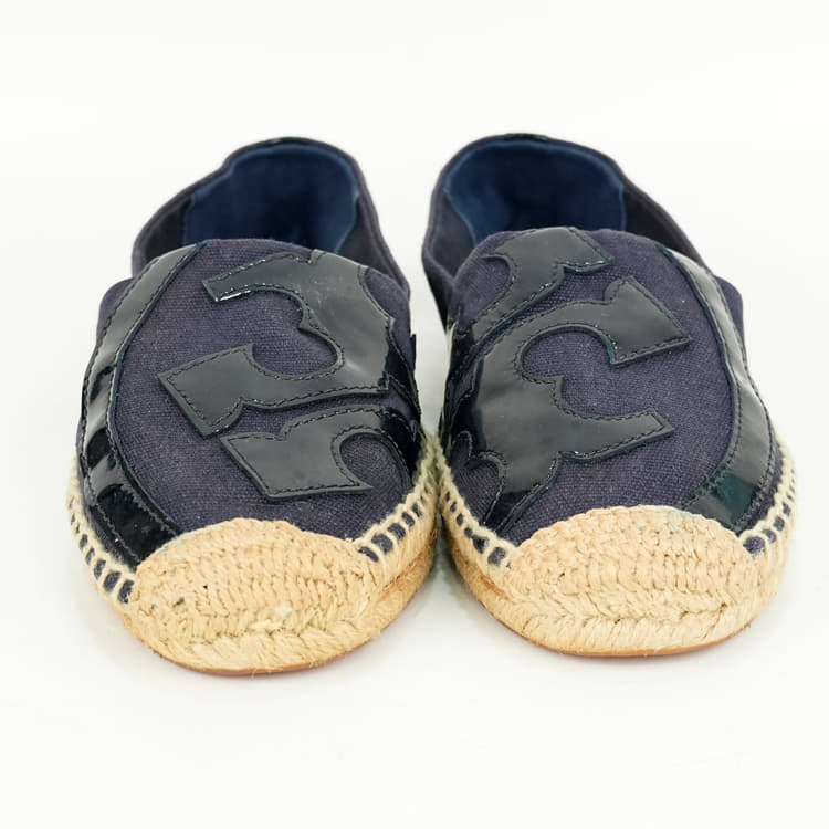 Size 8M - Tory Burch Blue Canvas And Blue Patent Leather Logo Lonnie Espadrilles-Hover-Image