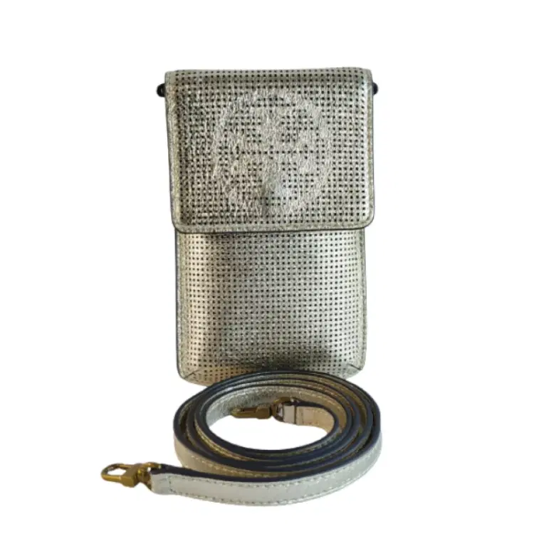 Tory Burch Perforated Metallic Gold Crossbody Phone Case-Hover-Image