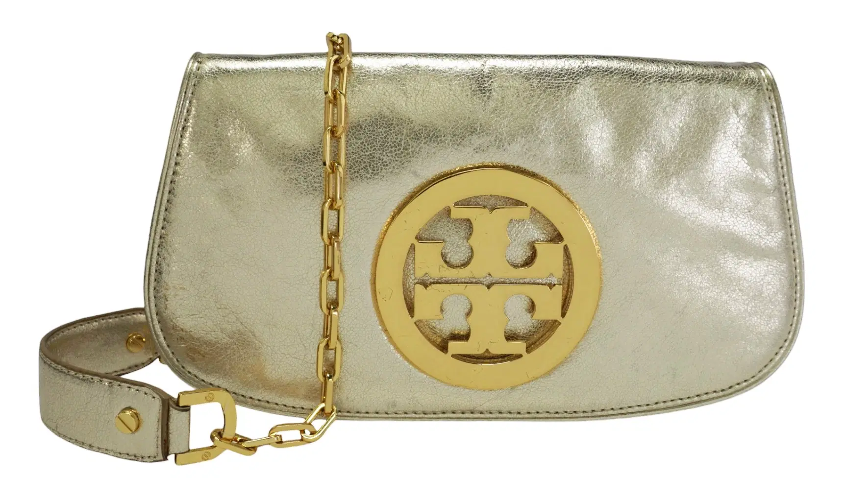 Tory Burch Metallic Gold Logo Clutch