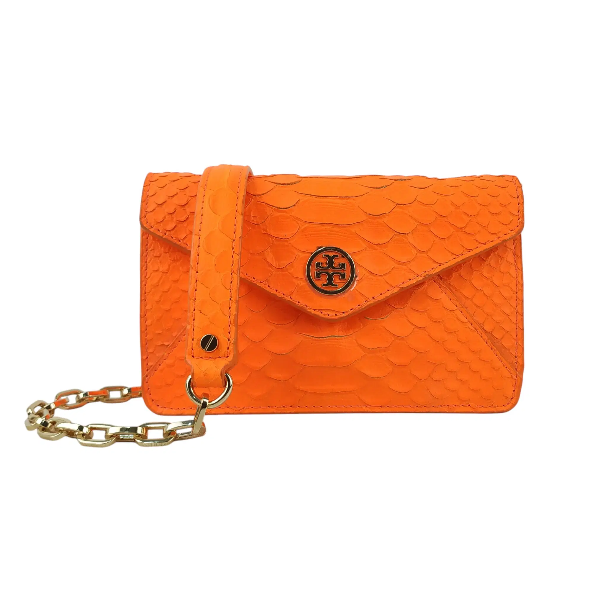 Tory Burch Neon Orange Python Embossed Leather Miniature Crossbody Bag