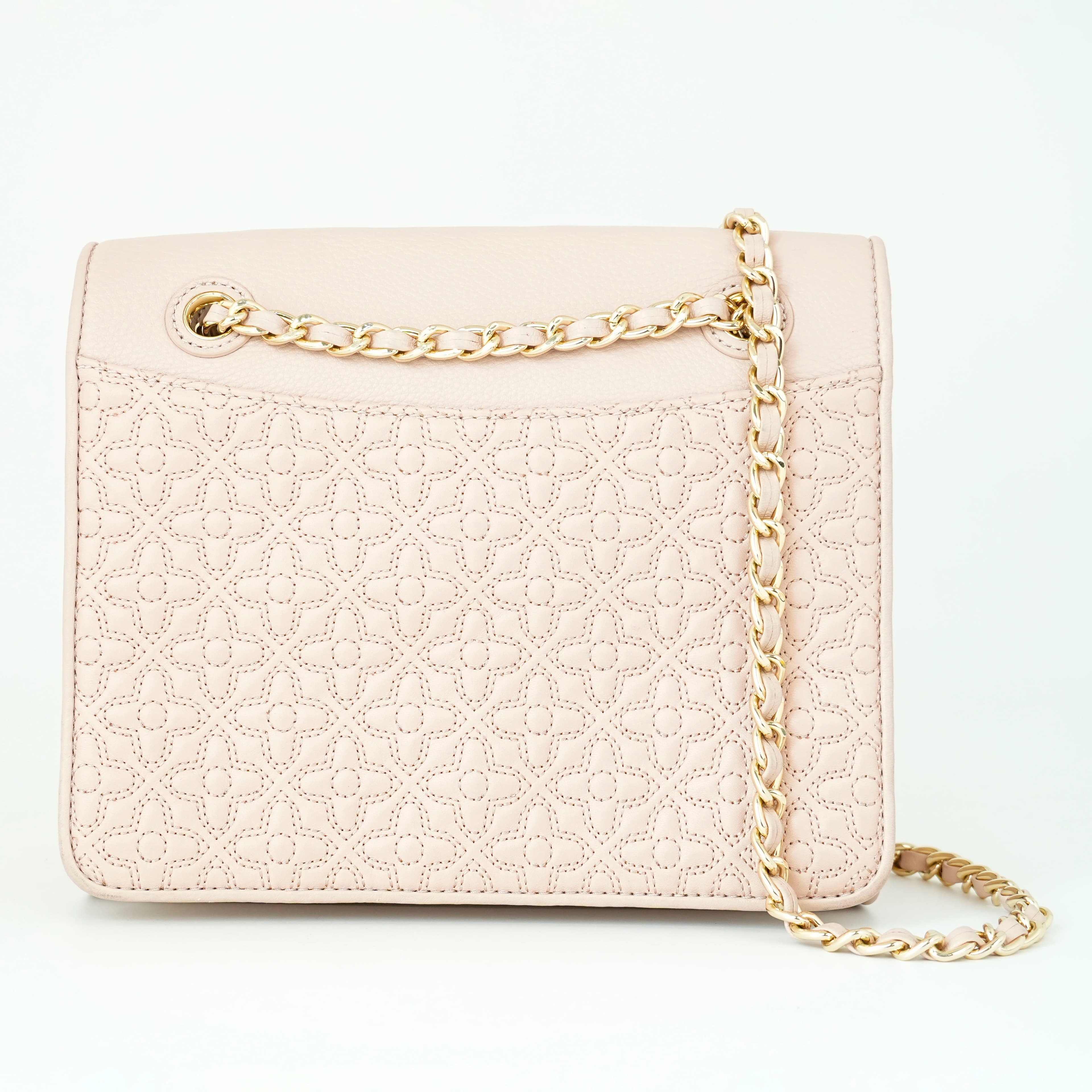 Tory Burch Pale Pink Floral Quilted Leather Bryant Medium Crossbody Bag