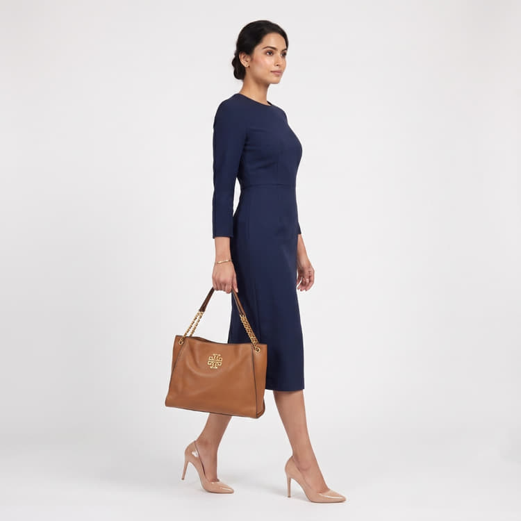Tory Burch Tan Leather Medium Britten Slouchy Tote-Hover-Image