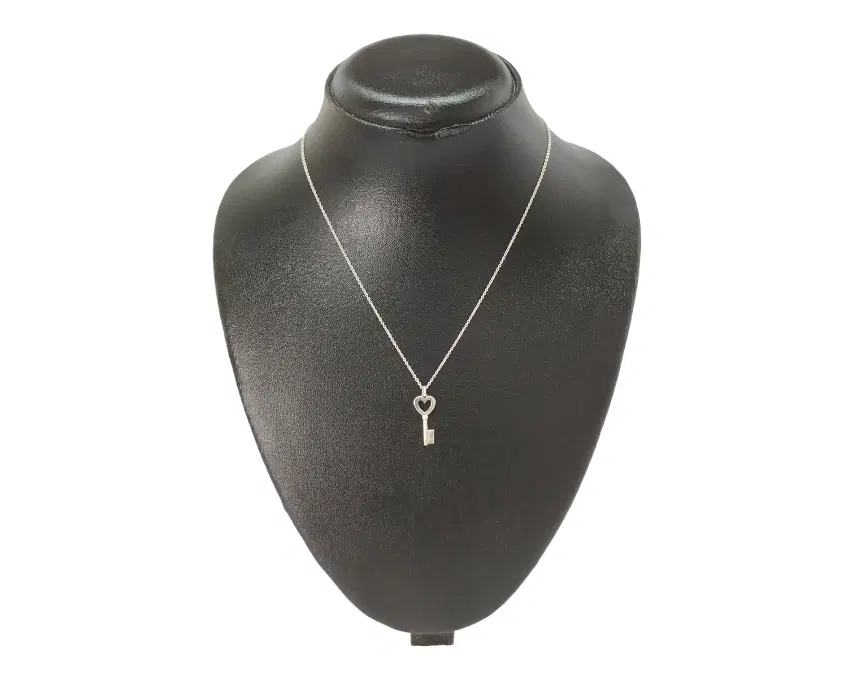 Tiffany & Co Silver Heart Key Pendant Charm And 18 Necklace