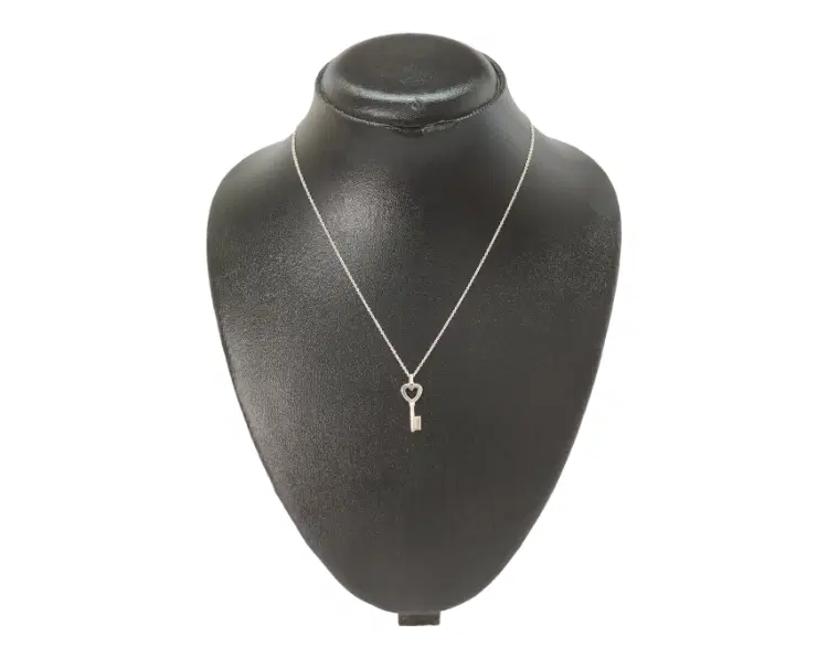 Tiffany & Co Silver Heart Key Pendant Charm And 18 Necklace-Hover-Image