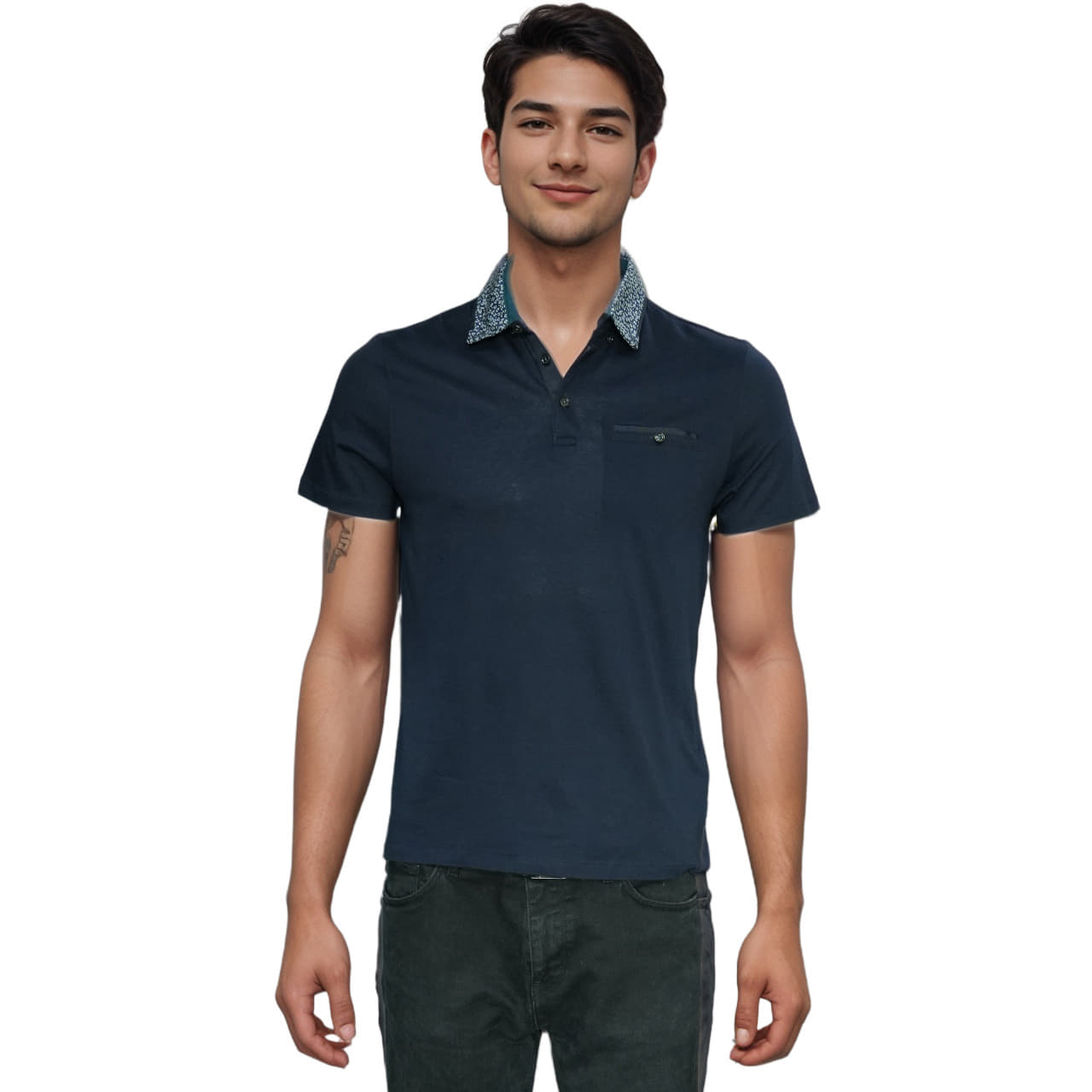 Ted Baker Mens Sydnar Contrast Floral Collar Navy Polo
