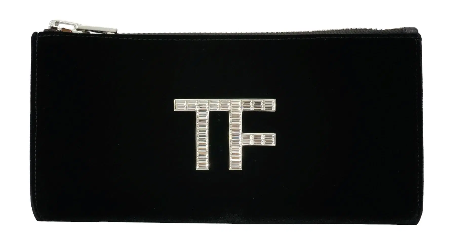Tom Ford Velvet Clutch Bag with Crystal TF Logo in Black
