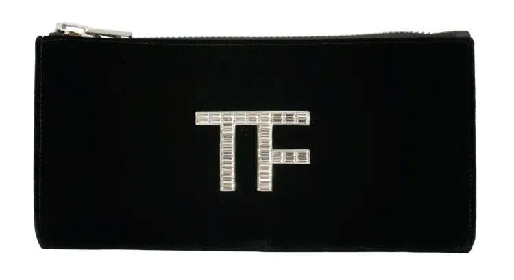 Tom Ford Velvet Clutch Bag with Crystal TF Logo in Black-Hover-Image