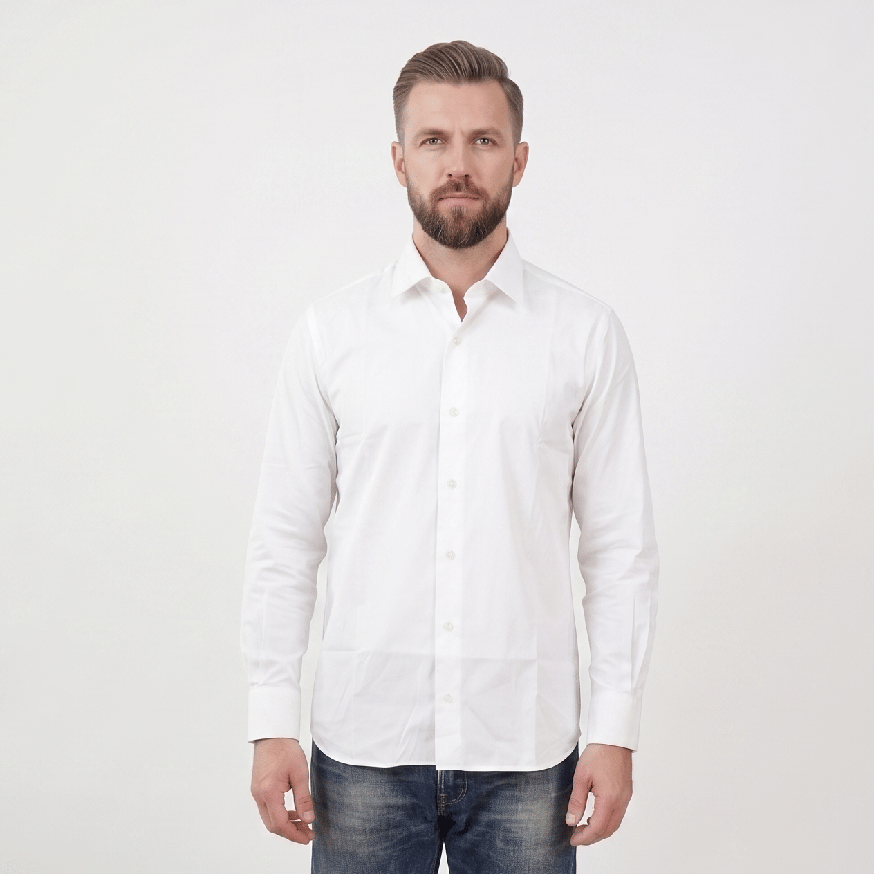 Tom Ford Slim-Fit Pinned-Collar Double-Cuff Cotton White Shirt, Size 43