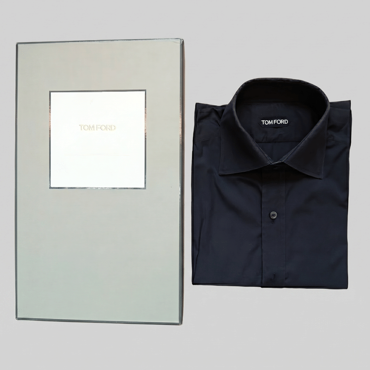 Tom Ford Slim-Fit Pinned-Collar Double-Cuff Cotton Black Shirt, Size 41-Hover-Image