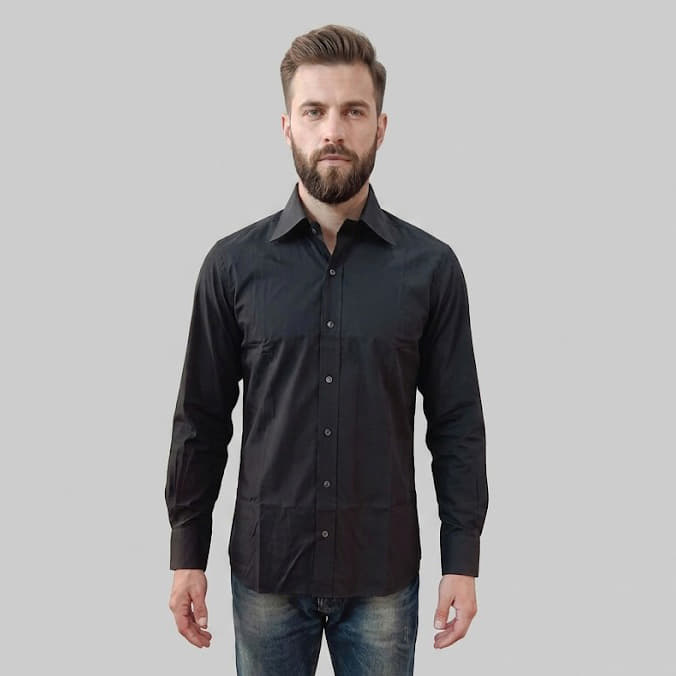 Tom Ford Slim-Fit Pinned-Collar Double-Cuff Cotton Black Shirt, Size 41