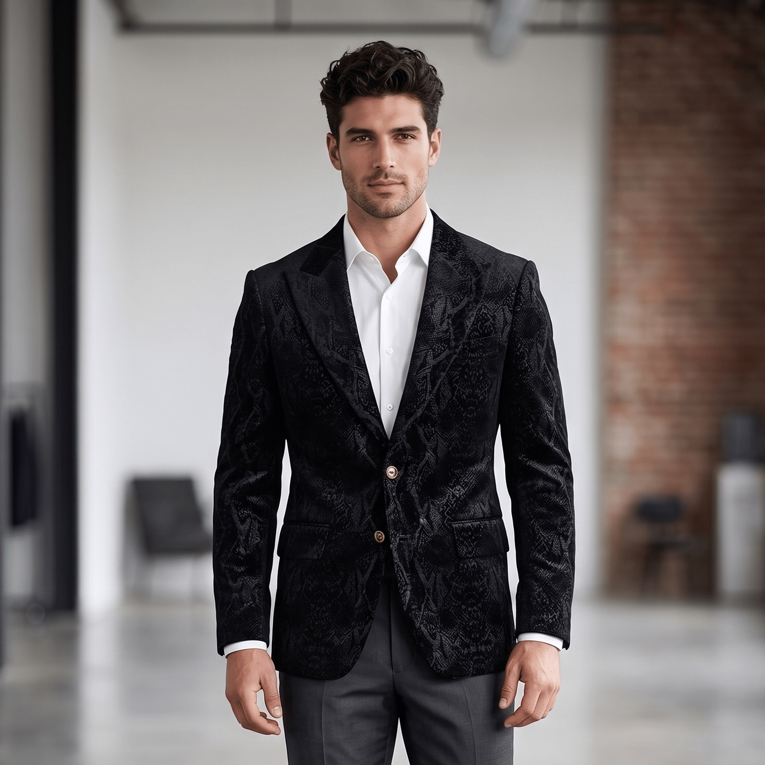 Tom Ford Atticus Cylinder Snake-Effect Cotton-Blend Velvet Tuxedo Jacket, Size 7-48 R