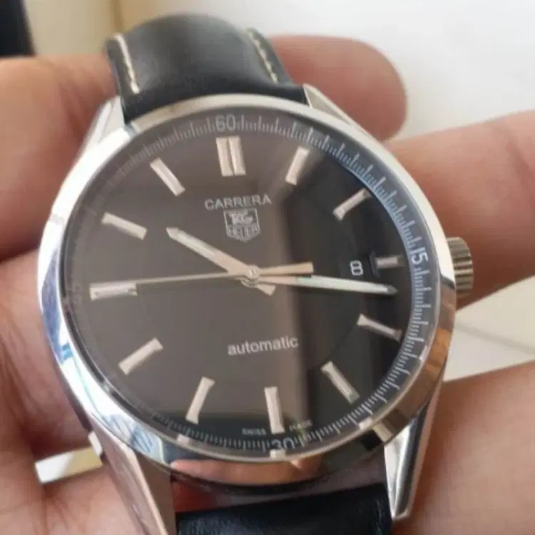 Tag Heuer Men's WV211B-0 Carrera Automatic Black Leather Watch-Hover-Image