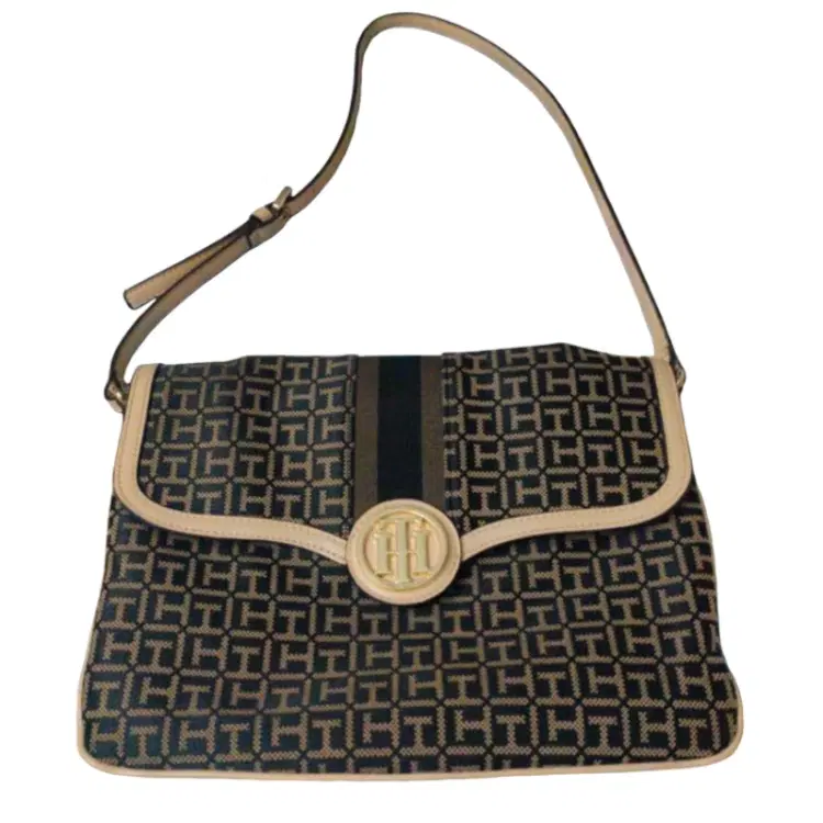Tommy Hilfiger Canvas Brown Leather Trim Flap Shoulder Bag-Hover-Image