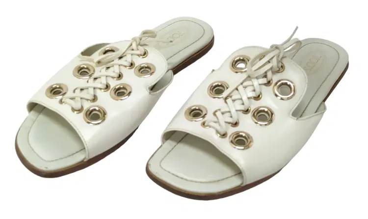 Size 36.5 - Tods White Leather Sandals-Hover-Image