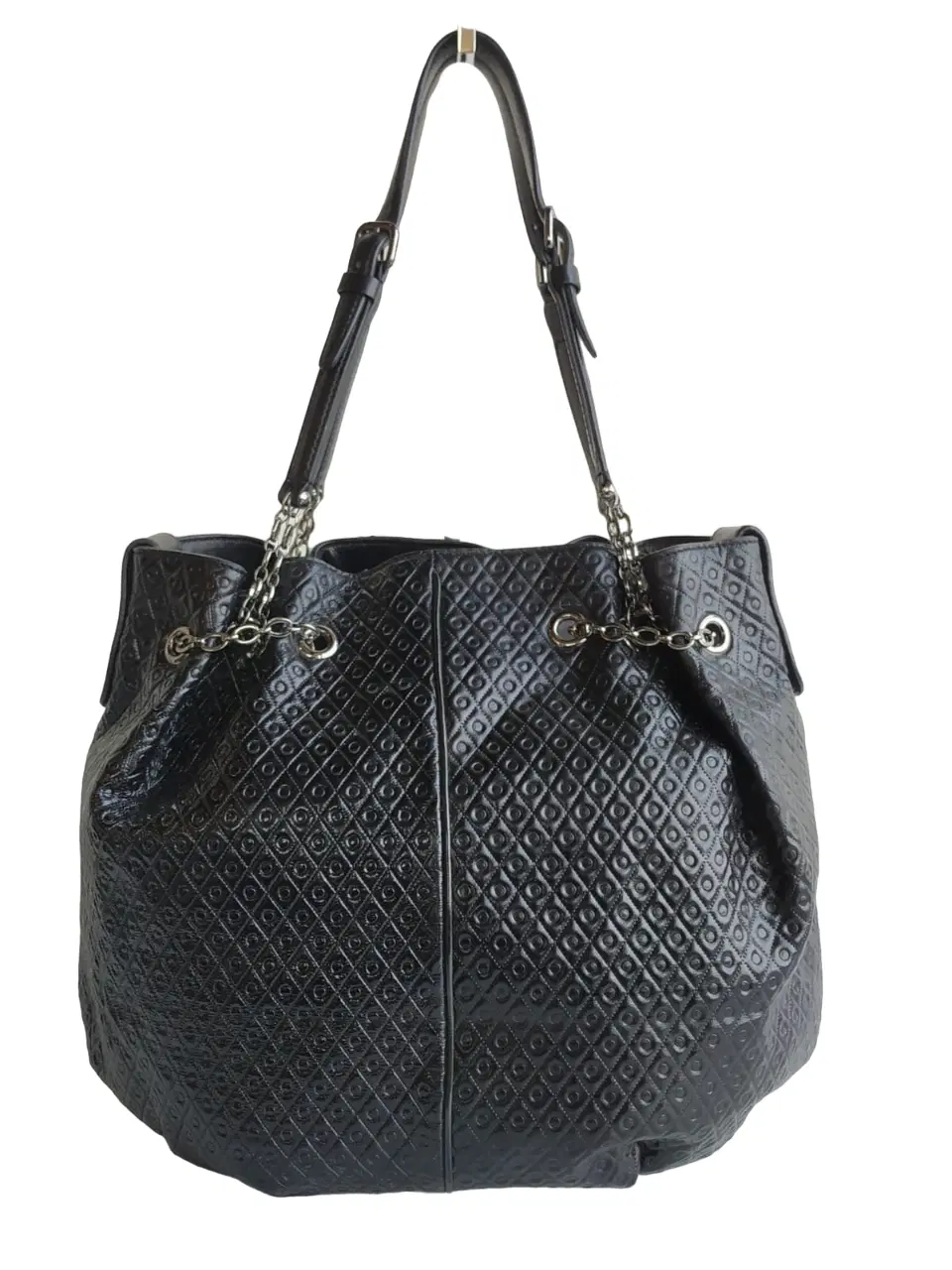 Tods Black Patent Leather Signature Drawstring Tote